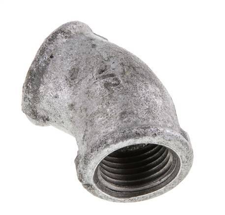 Rp 1/2'' Zinc plated Cast iron 45 deg Elbow Fitting 25 Bar [2 Pieces]