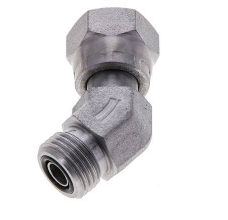 UN 11/16''-16 x UN 11/16''-16 F/M Zinc plated Steel 45 deg Elbow Fitting ORFS 630 Bar - Hydraulic