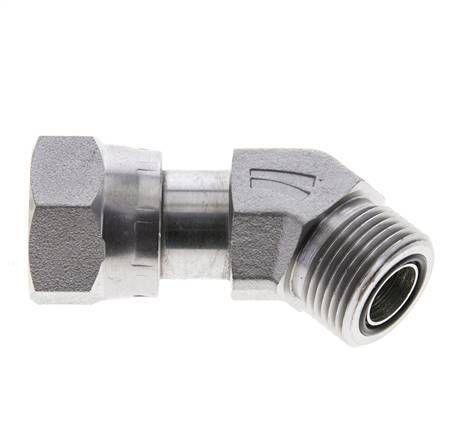 Codo de 45 grados de acero galvanizado UNS 1''-14 x UNS 1''-14 ORFS 400 Bar - Hidráulico