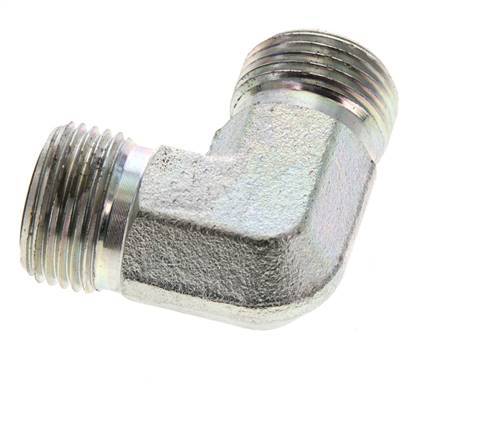 UN 13/16''-16 Male Zinc plated Steel 90 deg Elbow Fitting ORFS 630 Bar - Hydraulic