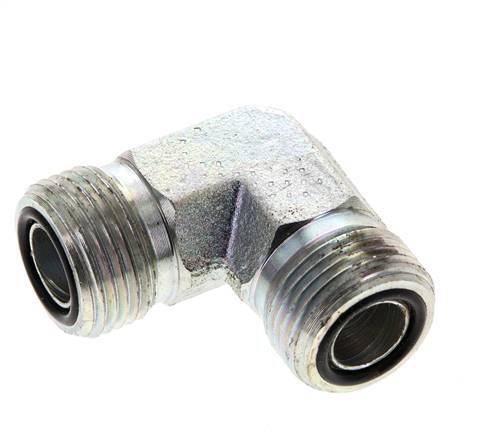 UN 13/16''-16 Male Zinc plated Steel 90 deg Elbow Fitting ORFS 630 Bar - Hydraulic