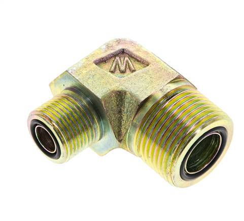 UN 1-3/16''-12 x UN 13/16''-16 Male Zinc plated Steel 90 deg Elbow Fitting ORFS 400 Bar - Hydraulic