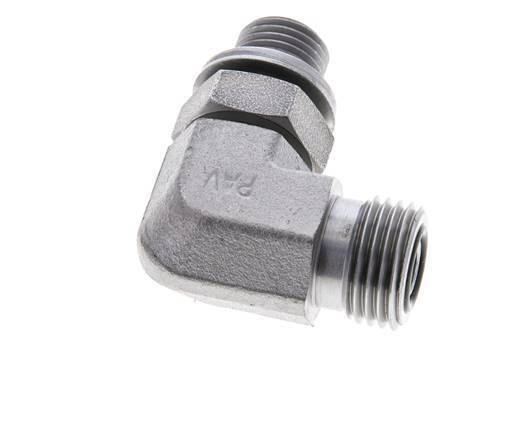 UN 11/16''-16 x G 1/4'' Male Zinc plated Steel 90 deg Elbow Fitting ORFS 400 Bar - Hydraulic