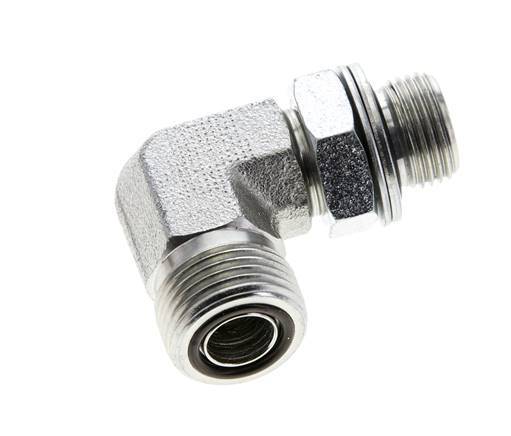 UN 13/16''-16 x G 3/8'' Male Zinc plated Steel 90 deg Elbow Fitting ORFS 400 Bar - Hydraulic
