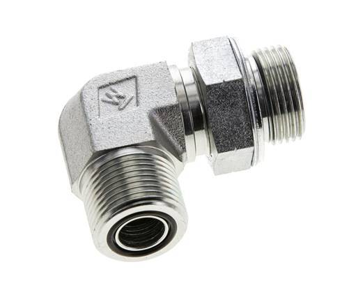 UNS 1''-14 x G 3/4'' Male Zinc plated Steel 90 deg Elbow Fitting ORFS 400 Bar - Hydraulic