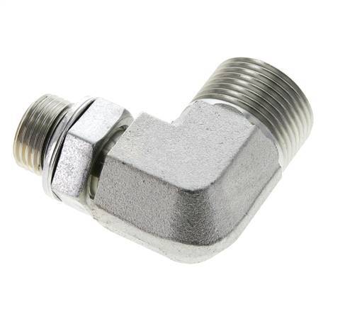 UN 1-3/16''-12 x G 1/2'' Male Zinc plated Steel 90 deg Elbow Fitting ORFS 400 Bar - Hydraulic
