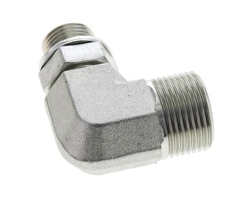 UN 1-3/16''-12 x G 1/2'' Male Zinc plated Steel 90 deg Elbow Fitting ORFS 400 Bar - Hydraulic