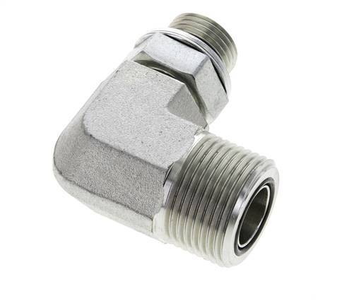 UN 1-3/16''-12 x G 1/2'' Male Zinc plated Steel 90 deg Elbow Fitting ORFS 400 Bar - Hydraulic