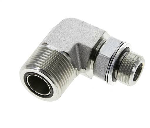 UN 1-3/16''-12 x G 1/2'' Male Zinc plated Steel 90 deg Elbow Fitting ORFS 400 Bar - Hydraulic