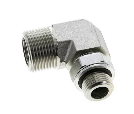 UN 1-3/16''-12 x G 1/2'' Male Zinc plated Steel 90 deg Elbow Fitting ORFS 400 Bar - Hydraulic