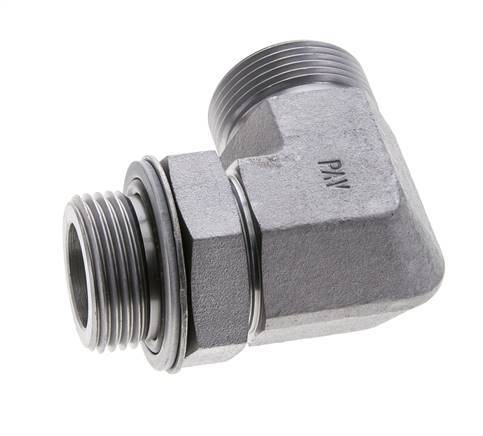 UN 1-7/16''-12 x G 1'' Male Zinc plated Steel 90 deg Elbow Fitting ORFS 315 Bar - Hydraulic