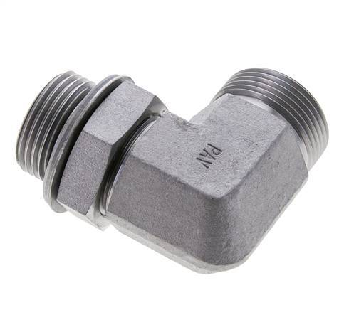 UN 1-7/16''-12 x G 1'' Male Zinc plated Steel 90 deg Elbow Fitting ORFS 315 Bar - Hydraulic