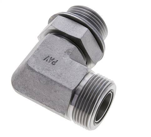 UN 1-7/16''-12 x G 1'' Male Zinc plated Steel 90 deg Elbow Fitting ORFS 315 Bar - Hydraulic