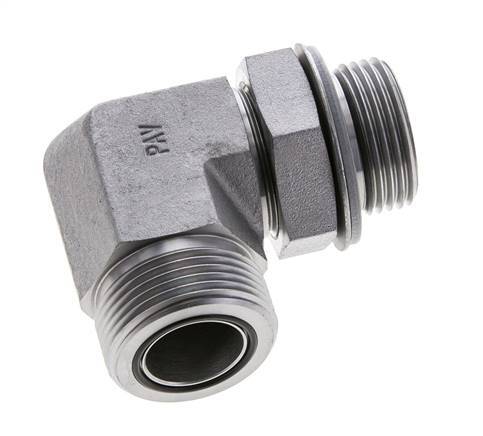 UN 1-7/16''-12 x G 1'' Male Zinc plated Steel 90 deg Elbow Fitting ORFS 315 Bar - Hydraulic