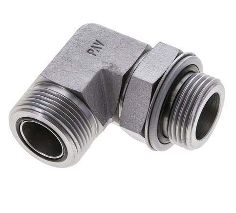 UN 1-7/16''-12 x G 1'' Male Zinc plated Steel 90 deg Elbow Fitting ORFS 315 Bar - Hydraulic