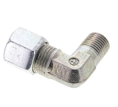 1/4'' NPT Male x 8S Zinc plated Steel 90 deg Elbow Cutting ring 630 Bar DIN 2353