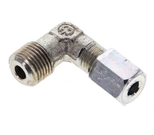 1/8'' NPT Male x 4LL Zinc plated Steel 90 deg Elbow Cutting ring 100 Bar DIN 2353