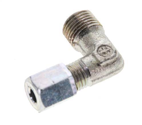 1/8'' NPT Male x 4LL Zinc plated Steel 90 deg Elbow Cutting ring 100 Bar DIN 2353