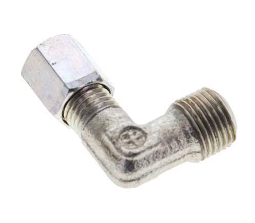 1/8'' NPT Male x 4LL Zinc plated Steel 90 deg Elbow Cutting ring 100 Bar DIN 2353