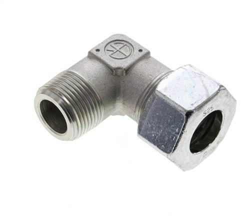 1'' NPT Male x 25S Zinc plated Steel 90 deg Elbow Cutting ring 400 Bar DIN 2353