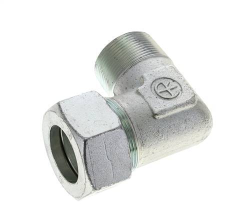 1 1/2'' NPT Male x 38S Zinc plated Steel 90 deg Elbow Cutting ring 315 Bar DIN 2353