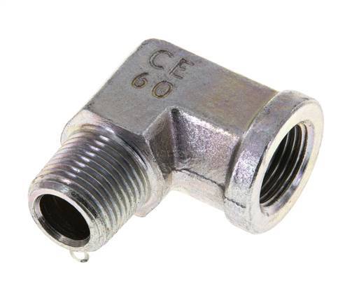 3/8'' NPT x 3/8'' NPT M/F Zinc plated Steel 90 deg Elbow Fitting 210 Bar - Hydraulic