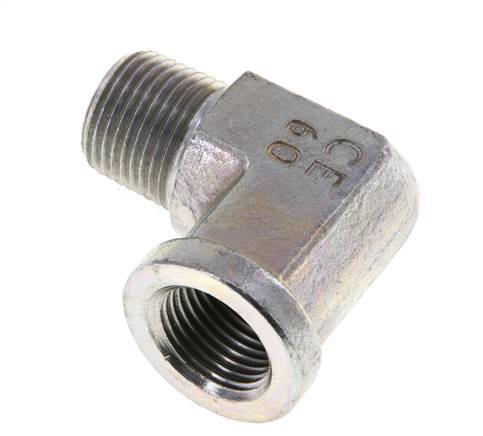 3/8'' NPT x 3/8'' NPT M/F Zinc plated Steel 90 deg Elbow Fitting 210 Bar - Hydraulic