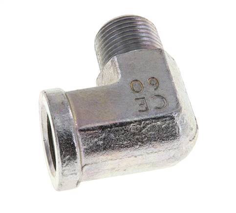 3/8'' NPT x 3/8'' NPT M/F Zinc plated Steel 90 deg Elbow Fitting 210 Bar - Hydraulic