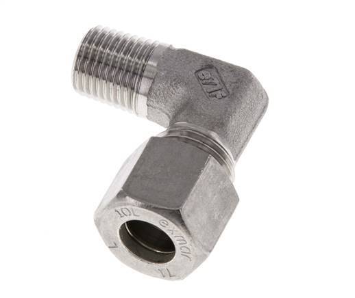 R 1/4'' Macho x 10L Racor de compresión de 90 grados de acero inoxidable 315 Bar DIN 2353