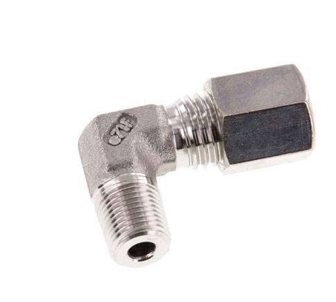 R 1/8'' Macho x 6L Acero inoxidable Codo de compresión de 90 grados 315 Bar DIN 2353