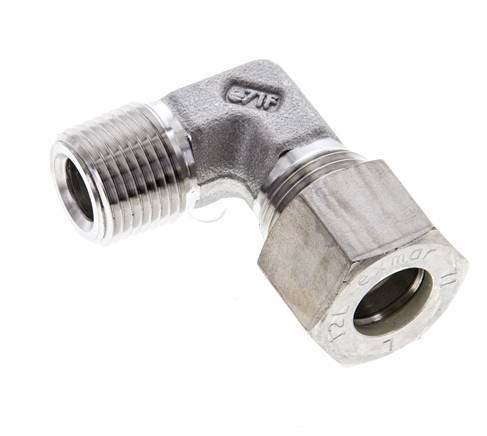 3/8'' NPT Male x 12L Stainless steel 90 deg Elbow Compression Fitting 315 Bar DIN 2353