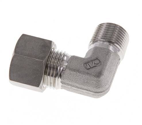 R 3/8'' Macho x 12L Acero inoxidable Codo de compresión de 90 grados 315 Bar DIN 2353