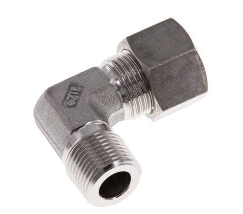 R 3/8'' Macho x 12L Acero inoxidable Codo de compresión de 90 grados 315 Bar DIN 2353