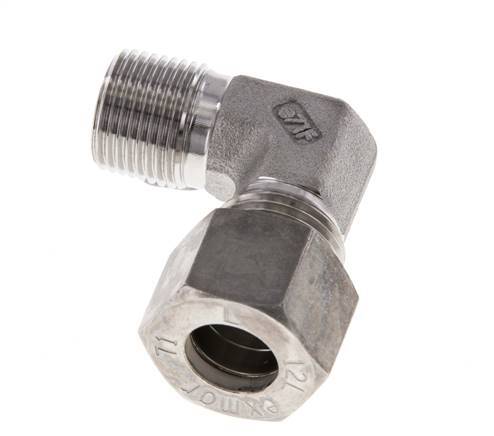 R 3/8'' Macho x 12L Acero inoxidable Codo de compresión de 90 grados 315 Bar DIN 2353