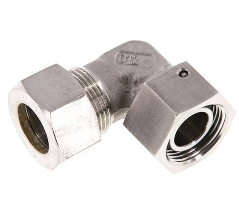 M30x2 x 22L Acero inoxidable Codo de compresión ajustable de 90 grados con cono de sellado y junta tórica 160 Bar DIN 2353