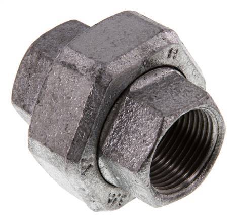 Rp 3/4'' Hierro fundido zincado Espiga doble 3 piezas con cierre cónico 25 Bar