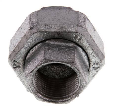 Rp 3/4'' Hierro fundido zincado Espiga doble 3 piezas con cierre cónico 25 Bar