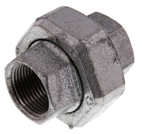 Rp 3/4'' Hierro fundido zincado Espiga doble 3 piezas con cierre cónico 25 Bar
