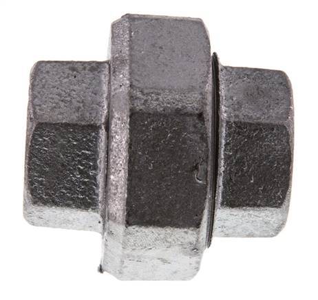 Rp 3/4'' Hierro fundido zincado Espiga doble 3 piezas con cierre cónico 25 Bar