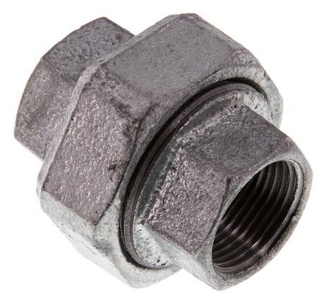 Rp 3/4'' Hierro fundido zincado Espiga doble 3 piezas con cierre cónico 25 Bar