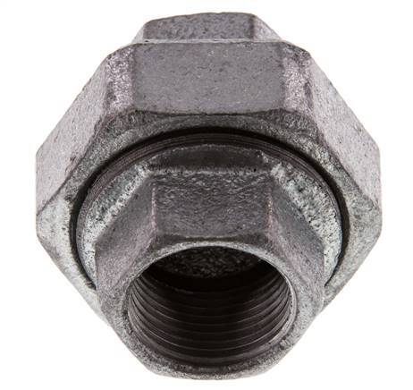 Rp 3/4'' Hierro fundido zincado Espiga doble 3 piezas con cierre cónico 25 Bar