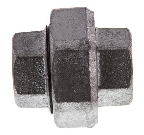 Rp 3/4'' Hierro fundido zincado Espiga doble 3 piezas con cierre cónico 25 Bar