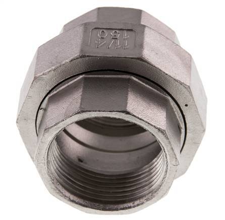 1 1/4'' NPT Acero inoxidable Doble Pezón de 3 piezas con sellado cónico 16 Bar