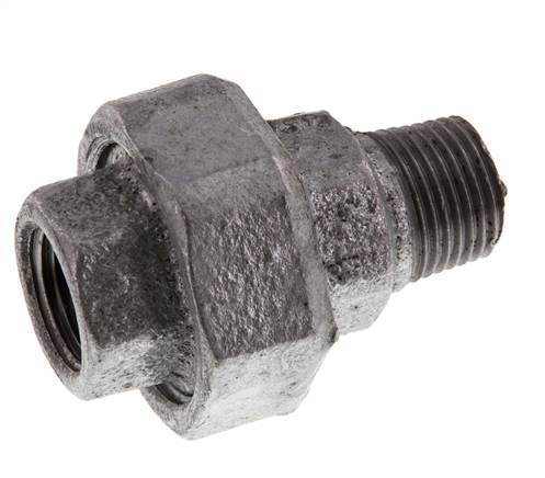 Rp 1/2'' x R 1/2'' F/M Hierro fundido zincado Espiga doble 3 piezas con junta plana 25 Bar