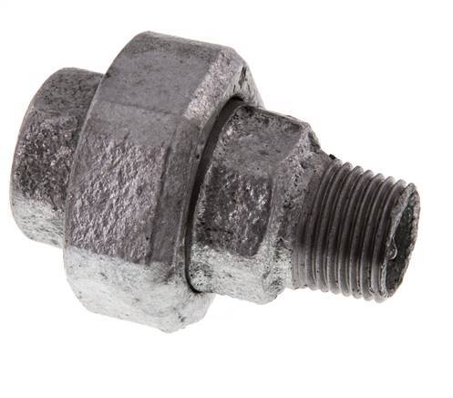Rp 1/2'' x R 1/2'' F/M Hierro fundido zincado Espiga doble 3 piezas con junta plana 25 Bar