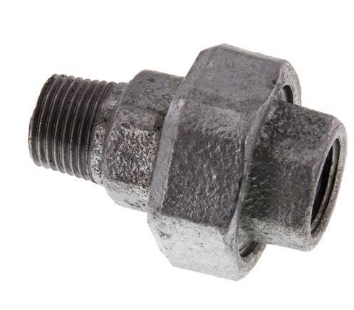 Rp 1/2'' x R 1/2'' F/M Hierro fundido zincado Espiga doble 3 piezas con junta plana 25 Bar