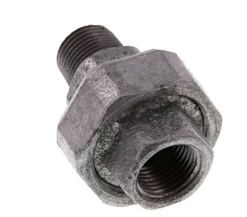 Rp 1/2'' x R 1/2'' F/M Hierro fundido zincado Espiga doble 3 piezas con junta plana 25 Bar