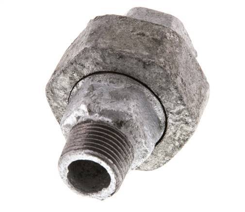 Rp 3/8'' x R 3/8'' F/M Zinc plated Cast iron Double Nipple 3-pieces with Flat sealing 25 Bar