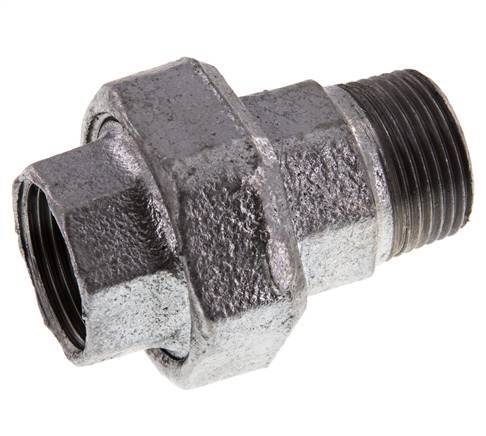 Rp 1'' x R 1'' F/M Hierro fundido zincado Espiga doble 3 piezas con junta plana 25 Bar