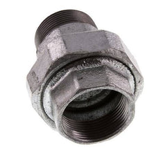 Rp 1 1/2'' x R 1 1/2'' F/M Zinc plated Cast iron Double Nipple 3-pieces with Flat sealing 25 Bar